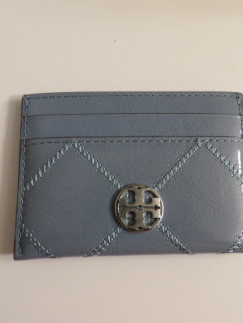 Tory Burch Quilted Leather Card Holder Blue Slim Wallet Willa Style